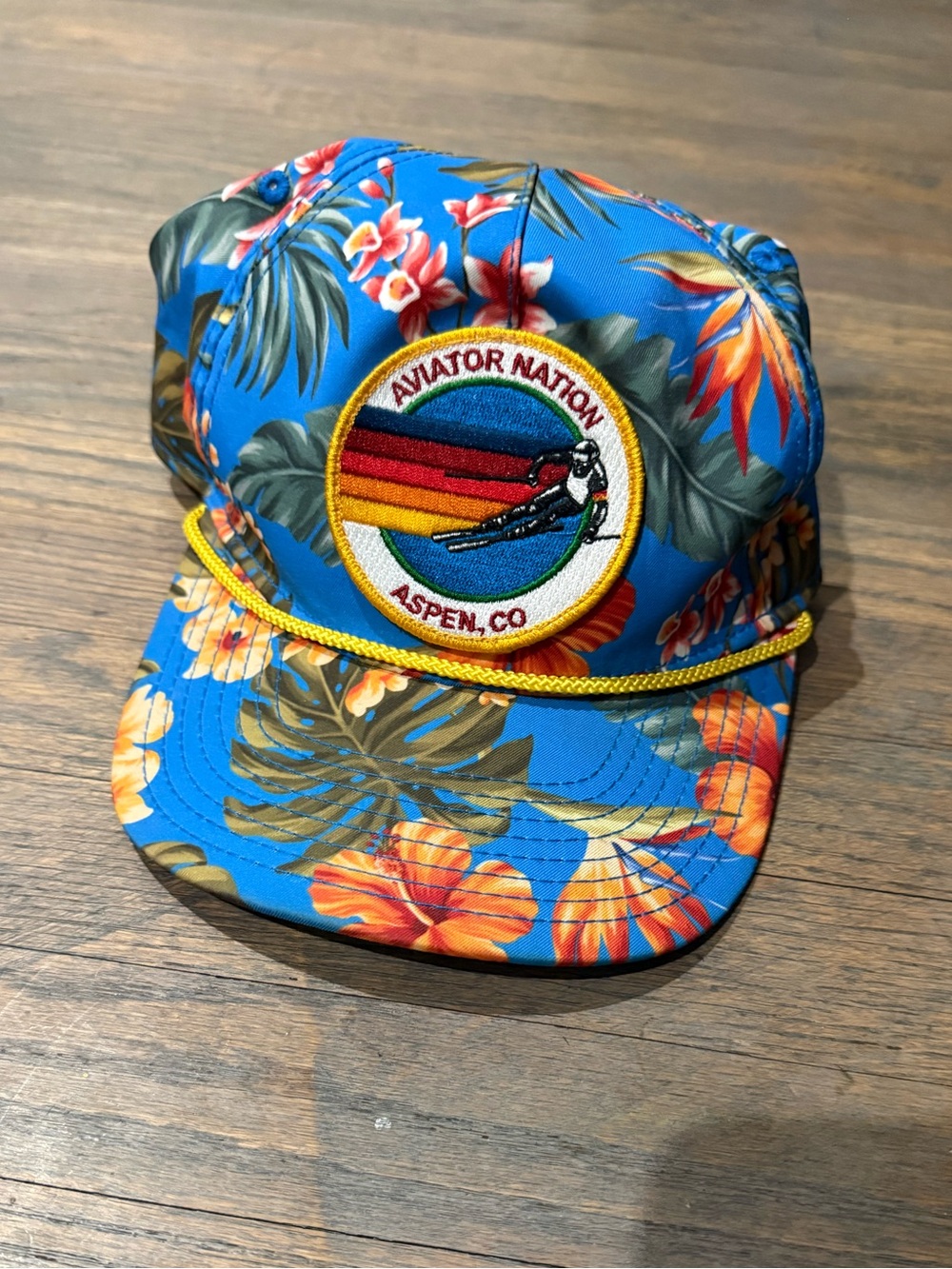 Aviator Nation Blue Tropical Floral Patch Rope Hat